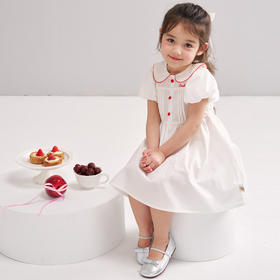 笛莎/Deesha 松饼熊2026年夏季新款童装女童时尚甜美翻领短袖棉布连衣裙