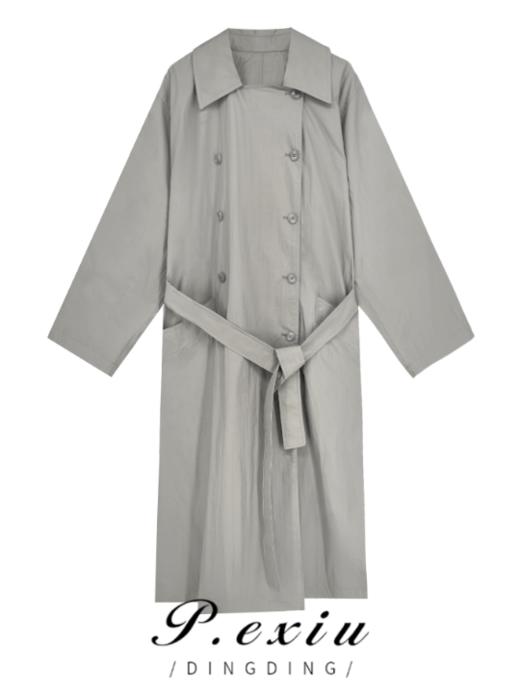 03-3潘依绣丁丁宠粉秋季韩版系带双排扣气质百搭中长款风衣 K38607 商品图0
