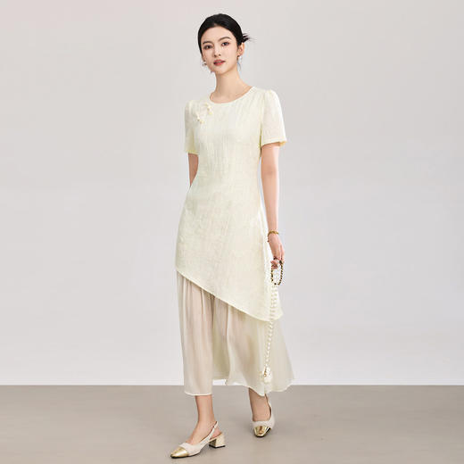 「高货wl」全新升级【铂金会员358/天猫479/差价121】(64448)洛诗琳新中式改良提花连衣裙女2026春夏顺纡绉肌理感裙子 商品图1