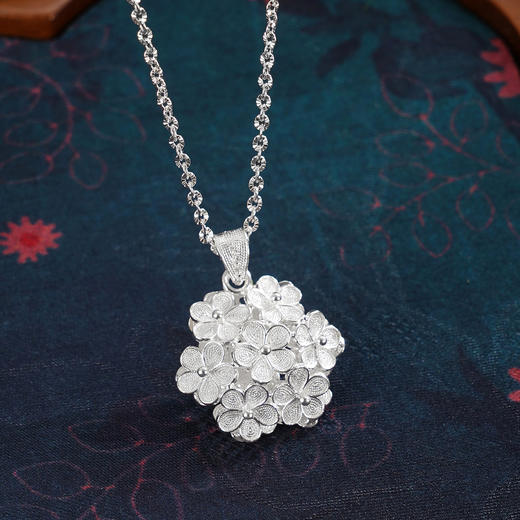 子佩集【繁花簇锦】S990银套链【QFTL014】花丝双面立体花朵项链2510 商品图9