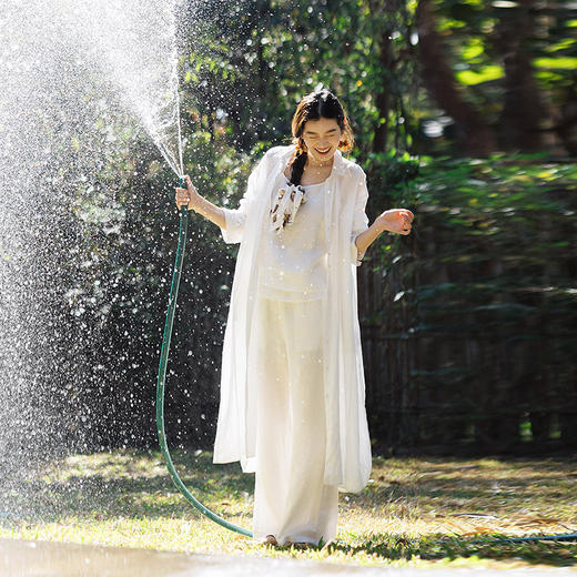 绽放088朵/仙女长衬衣*苎麻衬衫女设计感拼接碎褶开襟长袖连衣裙 商品图0