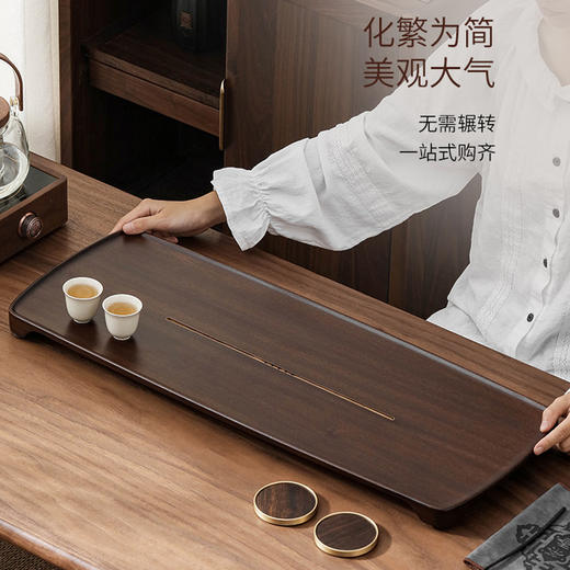 文意茶盘/乌檀木+铜/家用茶盘极简平面茶托高档客厅茶室实木排水小泡茶台 商品图4