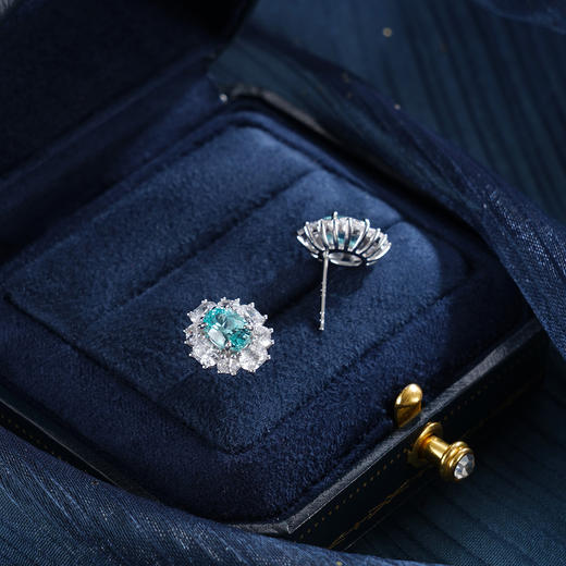 子佩集【蔚蓝花海】S925银耳钉【EM3050-XF】培育宝石帕拉伊巴蓝碧玺椭圆2510 商品图2
