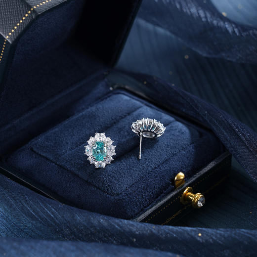 子佩集【蔚蓝花海】S925银耳钉【EM3050-XF】培育宝石帕拉伊巴蓝碧玺椭圆2510 商品图6