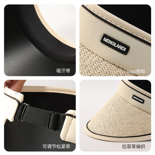 【大帽檐更防晒，可卷收纳】夏季拉菲草防晒空顶帽 防晒UPF50+ 草编+黑胶双层防晒 大帽檐 头围可调 时尚百搭 商品图3
