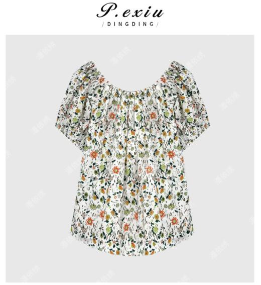 03-4潘依绣丁丁宠粉韩系甜美风小清新碎花一字领衬衫 Q9251 商品图0