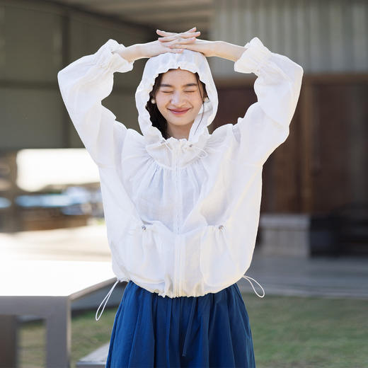 特绽放098朵/"呼吸"防晒外套*纯苎麻轻薄长袖连帽可调节外套女夏 商品图2