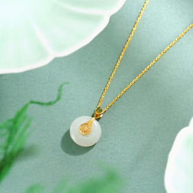 子佩集【繁花相扣】S925银套链【DZ04371】镀金平安扣和田玉古法银项链2510