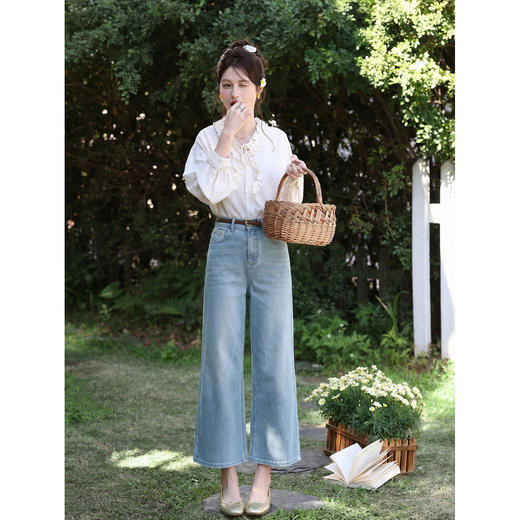 鹿向南「星序丹宁」简约蓝色显瘦直筒牛仔裤女夏季新款小个子长裤 商品图1