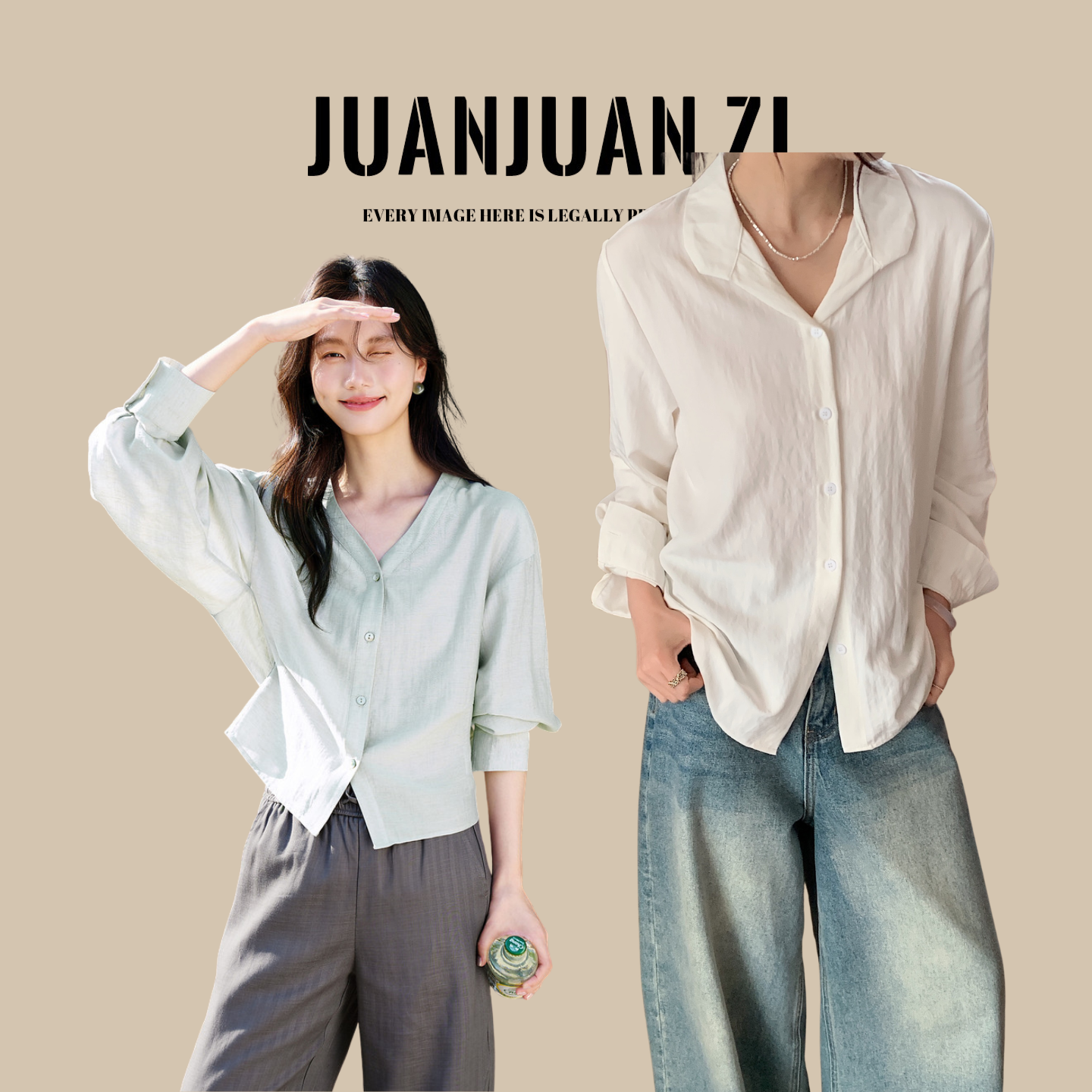 【捏褶收腰长袖衬衫&气质白V领衬衫】两款可选，剪裁宽松有度，显瘦不挑人。精选优质面料，含亚麻与人棉混纺。