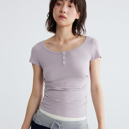 CryingCenter 莫兰迪系低饱和U型圆领开襟褶皱短袖上衣 哭喊中心 商品图1