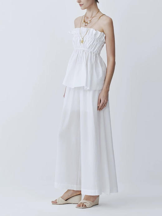 SIJIA｜SS2623 白色高腰收褶阔腿裤 商品图11