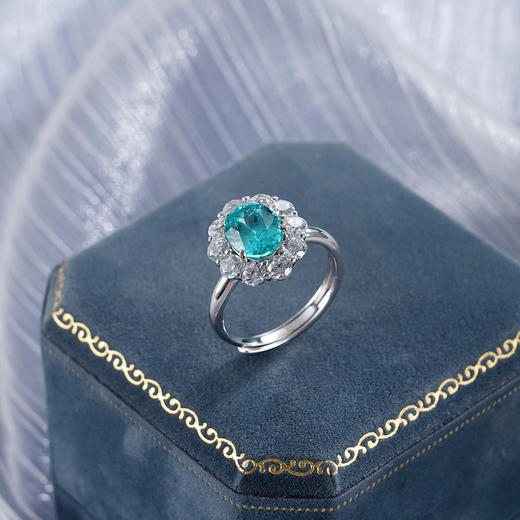 子佩集【湛蓝之恋】S925银戒指【RM0499-XF】培育宝石帕拉伊巴蓝碧玺大号2510 商品图0