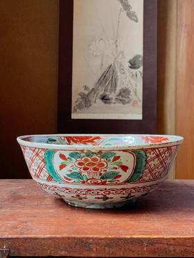 漳州窑红绿彩绘花鸟碗，顺丰包邮