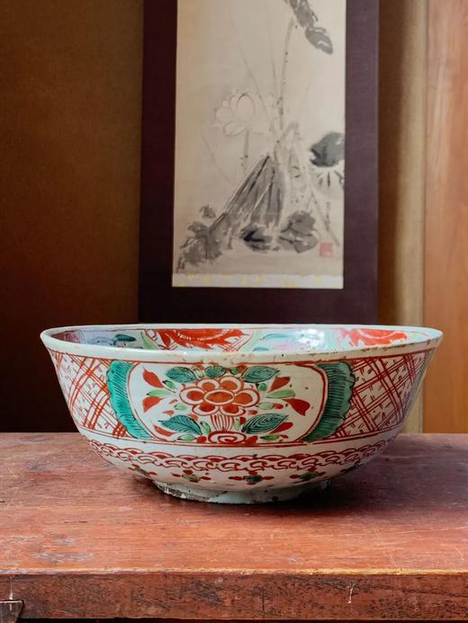 漳州窑红绿彩绘花鸟碗，顺丰包邮 商品图0