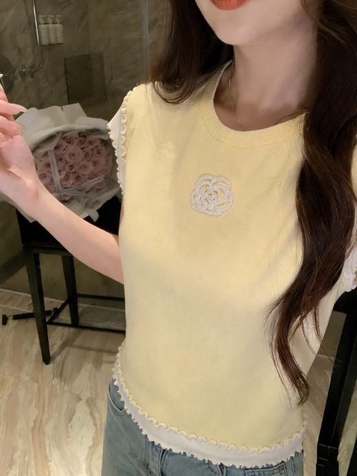 张心子【山茶栀意】圆领气质山茶花撞色花边上衣 U2603006 商品图9