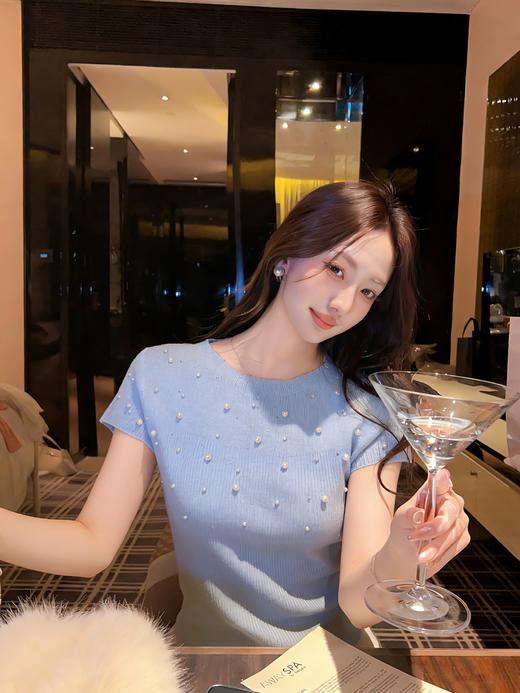 张心子【雾蓝之夏】半高领轻薄亲肤珍珠弹力显瘦上衣 U2603048 商品图7