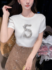张心子【5号可可白茶】圆领通勤高级感立体数字5号T恤上衣 U2603004 商品缩略图6