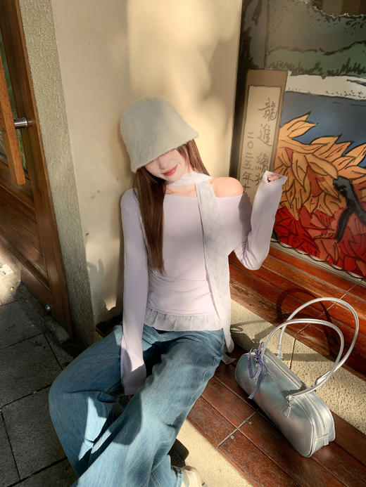 <曾小咸推荐>3.21现货秒杀 ！微信超特价！韩系荡领斜领长袖t恤 日常159.99 立减90 秒杀69.99！！ 商品图11