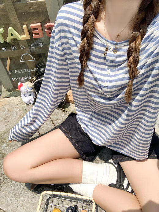 <曾小咸推荐>3.21现货秒杀 ！微信超特价！韩系条纹T恤罩衫 日常139.99 立减80 秒杀59.99！！ 商品图5