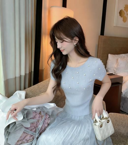 张心子【雾蓝之夏】半高领轻薄亲肤珍珠弹力显瘦上衣 U2603048 商品图8