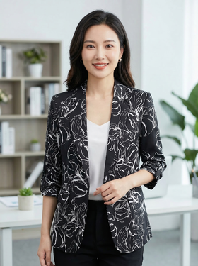 SC1A11_漆黑色_上衣外套_春季_翻领抽七分袖西装_高级女装_BERNIEELEN 伯妮斯茵