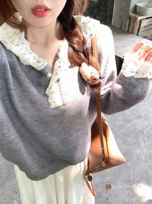 <曾小咸推荐>3.22现货秒杀 ！微信超特价！韩系蕾丝连帽针织衫 日常169.99 立减100 秒杀69.99！！ 商品图5