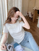 张心子【白芷鸢尾】露肩蕾丝拼接不规则显瘦T恤上衣 U2603012 商品缩略图7