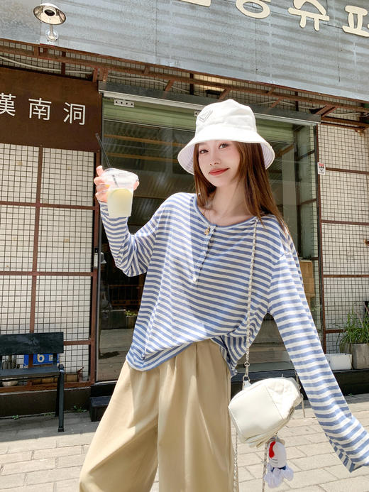 <曾小咸推荐>3.21现货秒杀 ！微信超特价！韩系条纹T恤罩衫 日常139.99 立减80 秒杀59.99！！ 商品图8