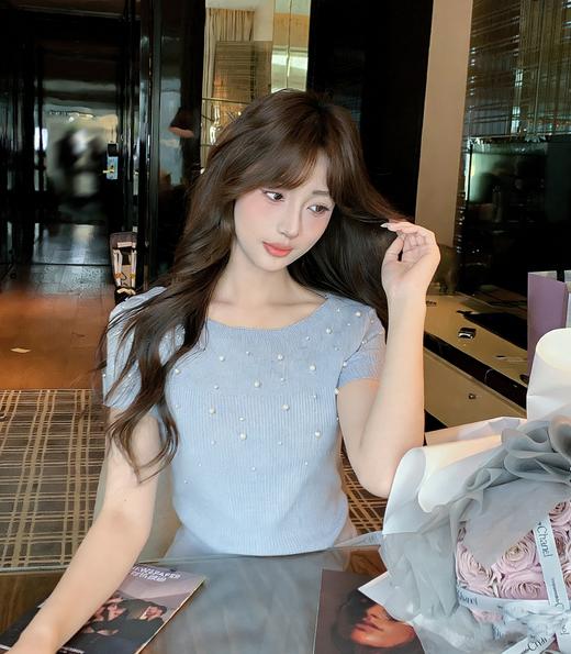 张心子【雾蓝之夏】半高领轻薄亲肤珍珠弹力显瘦上衣 U2603048 商品图3