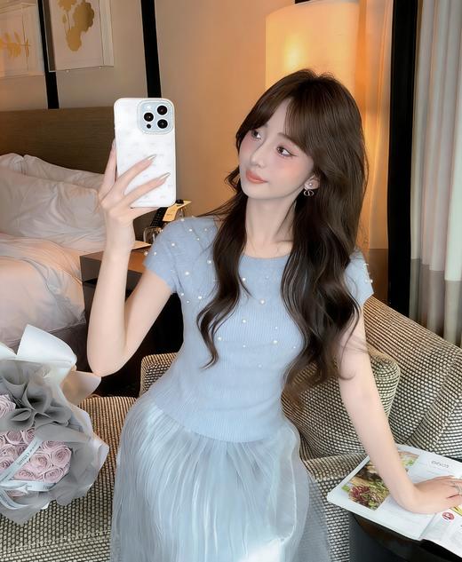 张心子【雾蓝之夏】半高领轻薄亲肤珍珠弹力显瘦上衣 U2603048 商品图4