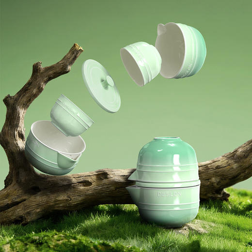 🌼户外露营便携茶器｜🥳【德世朗暖阳系列陶瓷茶具套装DFS-TZ857-5A-GN】，🌸让茶香伴你奔赴每一场美好 ✅精巧便携，喝茶不限制 ✅匠心陶瓷，👍质感藏细节  商品图1