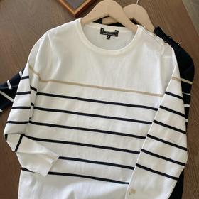 直发【剪标款】出口订单 经典条纹，显瘦百搭圆领九分袖针织衫t恤