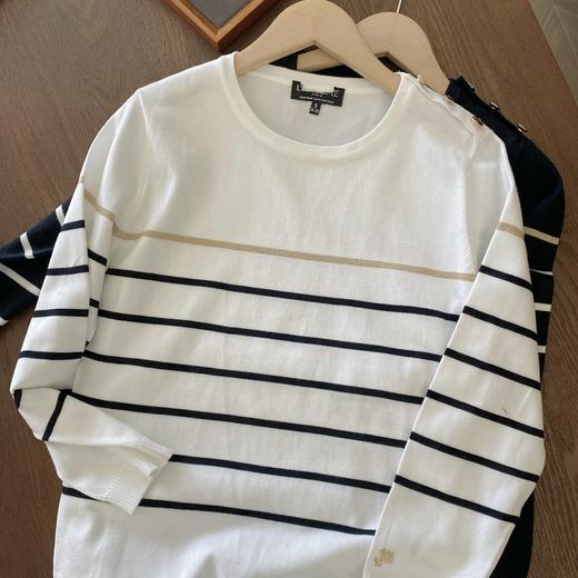 直发【剪标款】出口订单 经典条纹，显瘦百搭圆领九分袖针织衫t恤 商品图0