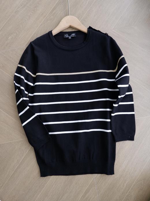 直发【剪标款】出口订单 经典条纹，显瘦百搭圆领九分袖针织衫t恤 商品图1