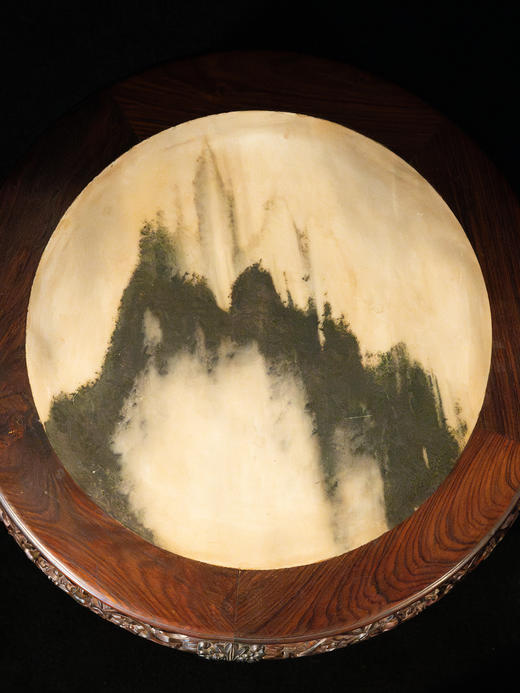 清	红木镶云石透雕花卉纹三弯腿五足圆炕桌 商品图3