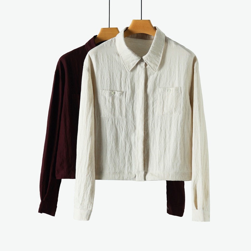 下单3-7天发货！Mylyis 雨露麻休闲短款衬衫/九分裤 短款衬衫翻领利落 双口袋点缀细节 搭配松紧腰九分裤 随性垂坠 适配日常通勤