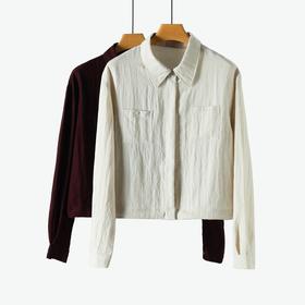 下单3-7天发货！Mylyis 雨露麻休闲短款衬衫/九分裤 短款衬衫翻领利落 双口袋点缀细节 搭配松紧腰九分裤 随性垂坠 适配日常通勤