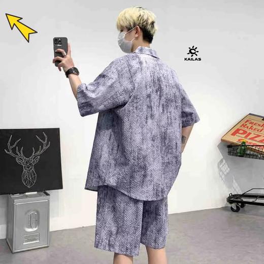 F0320129翻领复古国风短袖套装休闲纯色棉休闲运动两件套 商品图7