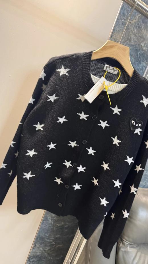 F032016春季新款休闲百搭黑底白星圆领少女感针织长袖开衫 商品图1