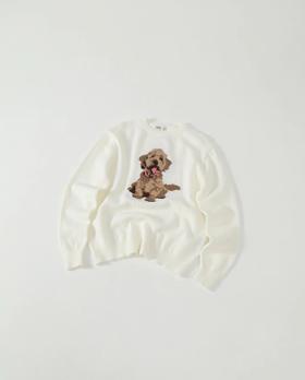F032041春季新款男女同款提花金毛小狗圆领针织长袖毛衣