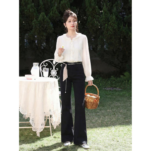 鹿向南「墨黑雅调」百搭气质黑色修身显瘦牛仔裤女春季直筒微喇裤 商品图4