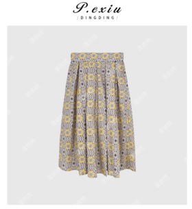 03-4潘依绣丁丁宠粉夏季新款复古法式浪漫压褶显瘦半身裙W98066