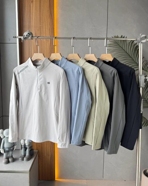 F032001春秋新款男款立体弹力运动内搭户外休闲半拉链薄绒打底衫长袖 商品图0