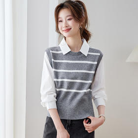 「自」全新升级【铂金会员183/天猫239/差价56】(83332)洛诗琳气质假两件拼接针织衫2026年春季新款时尚翻领上衣