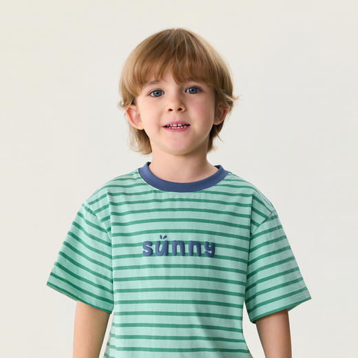 马克珍妮条纹男女童纯棉字母T恤2026年夏装新款560820 商品图2