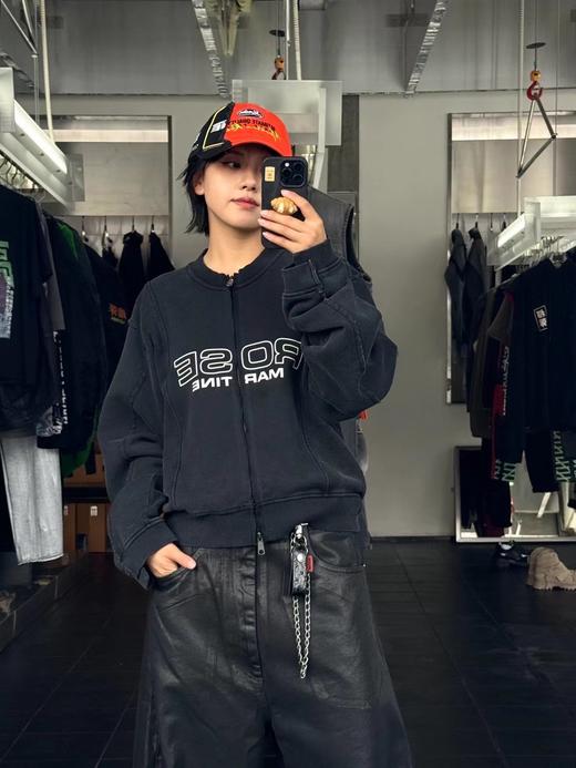 F032031字母标语不规则解构拼接重磅水洗做旧双拉链夹克外套 商品图6