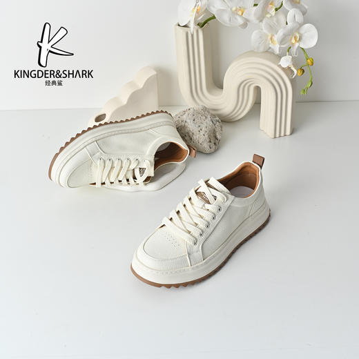 经典鲨2026年春季专柜新品韩版男士系带平底休闲鞋小白鞋KW11-613011 商品图0