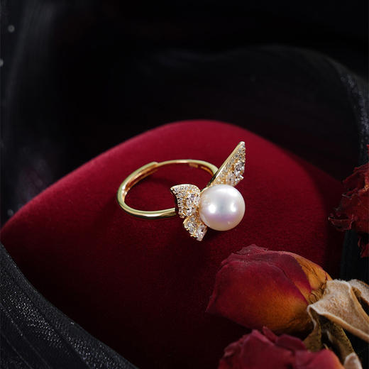 子佩集【蝴蝶巧梦】银S925珍珠AOYA奥雅戒指【MLJZ005】8mm珠镀金蝴蝶2512 商品图3