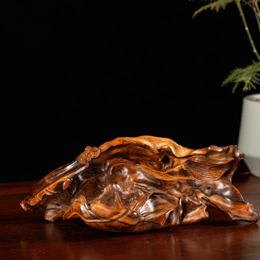 黄花梨荷花形诗文摆件 商品图0